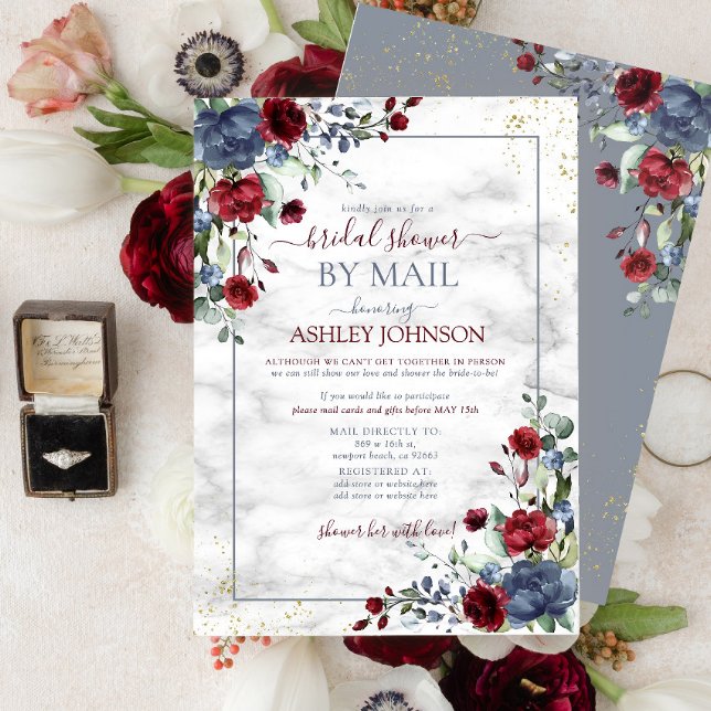 Dusty Blue Burgundy Floral Brautparty by Mail Einladung (Von Creator hochgeladen)