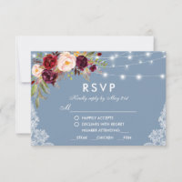 Dusty Blue Burgundy Floral Lights Hochzeit