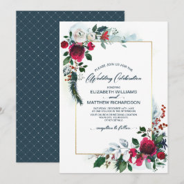 Dusty Blue | Burgundy Red Bloom Winter Wedding Einladung