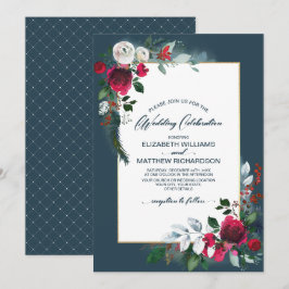 Dusty Blue | Burgundy Red Bloom Winter Wedding Einladung