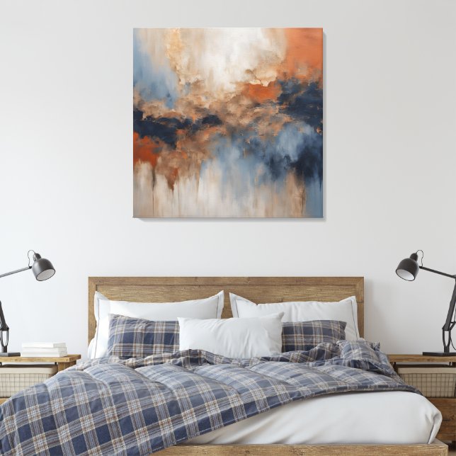 Dusty Blue Burnt Orange Marine Abstrakt Leinwanddruck (Insitu (Schlafzimmer))