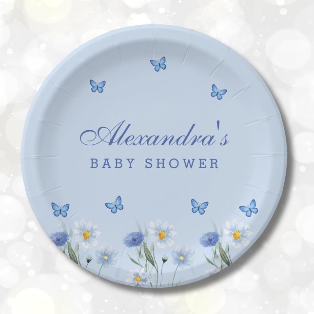 Dusty Blue Butterfly Boho Wildblume Babydusche Pappteller (Von Creator hochgeladen)