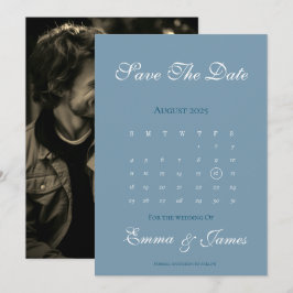 Dusty Blue Calendar Save the Date mit Foto Einladung