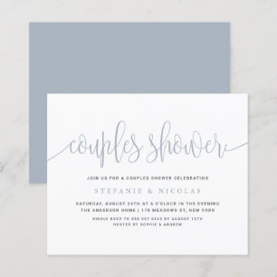 Dusty Blue Calligraphy Couples Dusche Einladung
