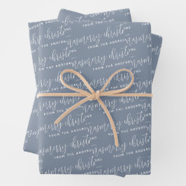 Dusty Blue Calligraphy Frohe Weihnachtsfamilie Geschenkpapier Set