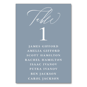 Dusty Blue Calligraphy Seating Chart Tischnummer