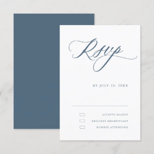 Dusty Blue Calligraphy Simple Minimalistisch Weddi RSVP Karte