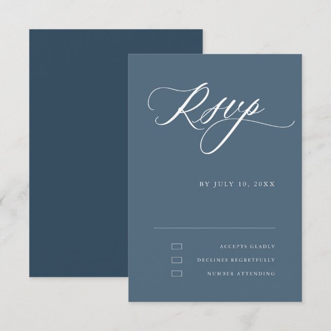 Dusty Blue Calligraphy Simple Minimalistisch Weddi RSVP Karte (Vorne/Hinten)