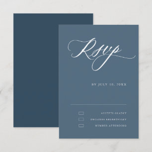 Dusty Blue Calligraphy Simple Minimalistisch Weddi RSVP Karte