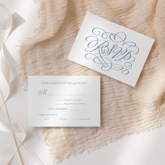 Dusty Blue Calligraphy Wedding Meals RSVP Card Karte (Von Creator hochgeladen)