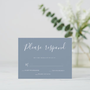 Dusty Blue Calligraphy Wedding RSVP Card Postkarte