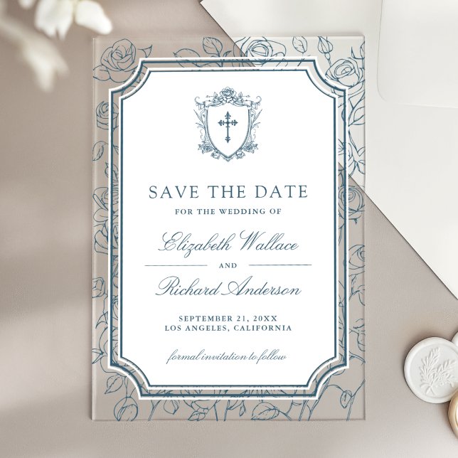 Dusty Blue Catholic Wedding Save the Date Acryleinladungen (Von Creator hochgeladen)