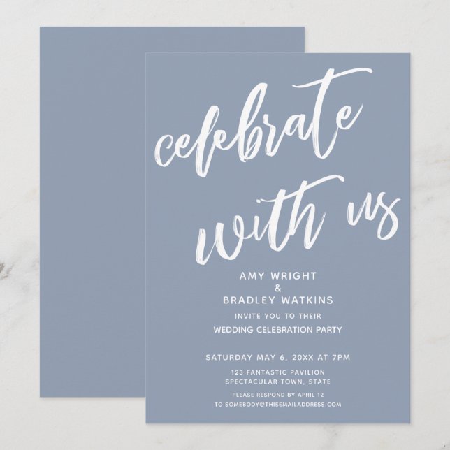 Dusty Blue Celebrate mit Uns Hochzeitsempfang Einladung (Vorne/Hinten)