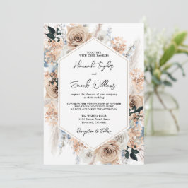 Dusty Blue Champagne Floral Wedding Einladung