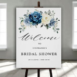 Dusty Blue Champagne Ivory Bridal Shower Welcome Poster<br><div class="desc">Dusty blue floral bridal shower welcome poster featuring elegant bouquet of navy blue, royal blue , white , gold, champagne ivory, blush color rose , ranunculus flower buds and sage green eucalyptus leaves and elegant watercolor bouquet. Please contact me for any help in customization or if you need any other...</div>