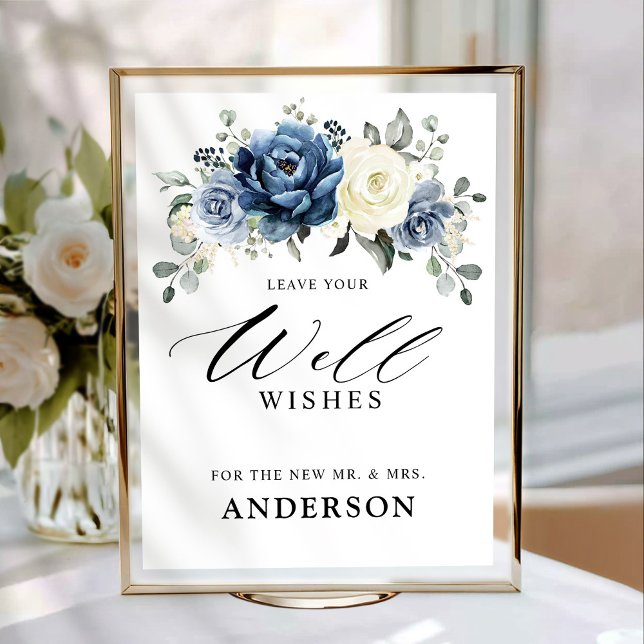Dusty Blue Champagne Ivory Floral Well wünscht Poster (Dusty Blue Champagne Ivory Floral Well Wishes Poster)