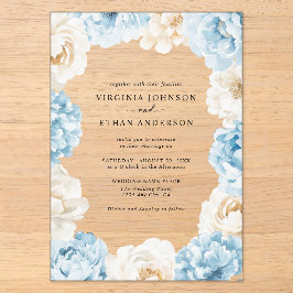 Dusty Blue Champagne Ivory Peonies Floral Wedding Acryleinladungen