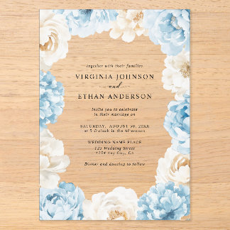 Dusty Blue Champagne Ivory Peonies Floral Wedding Acryleinladungen