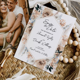Dusty Blue Champagne Wedding Foto Save the Date