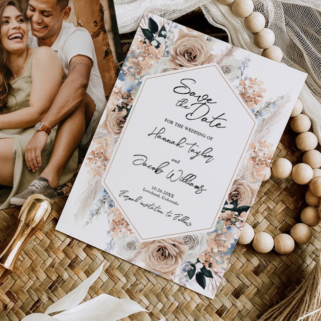 Dusty Blue Champagne Wedding Foto Save the Date (Von Creator hochgeladen)