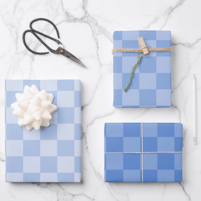 Dusty Blue Checked Pattern Geschenkpapier Set (Vorderseite)