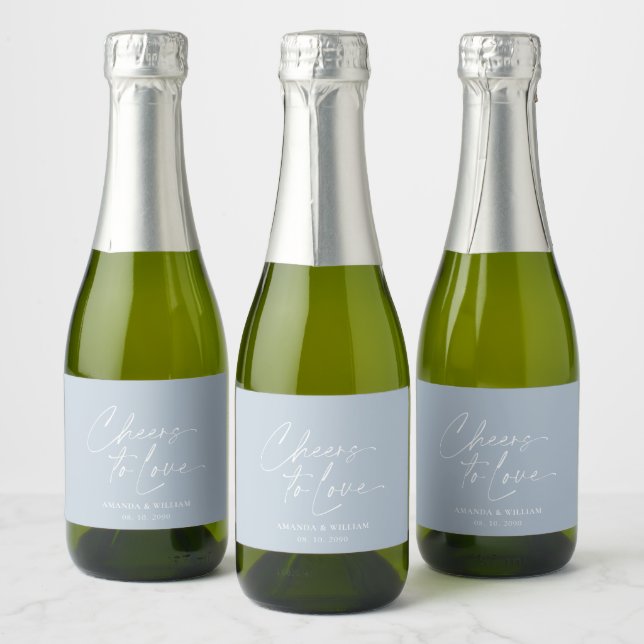 Dusty Blue "Cheers to Liebe" Hochzeit (Flaschen)