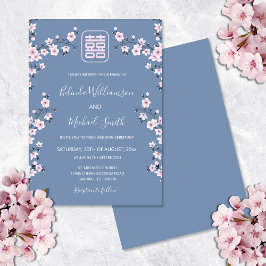 Dusty Blue Cherry Blossom | Chinesische Hochzeit Einladung