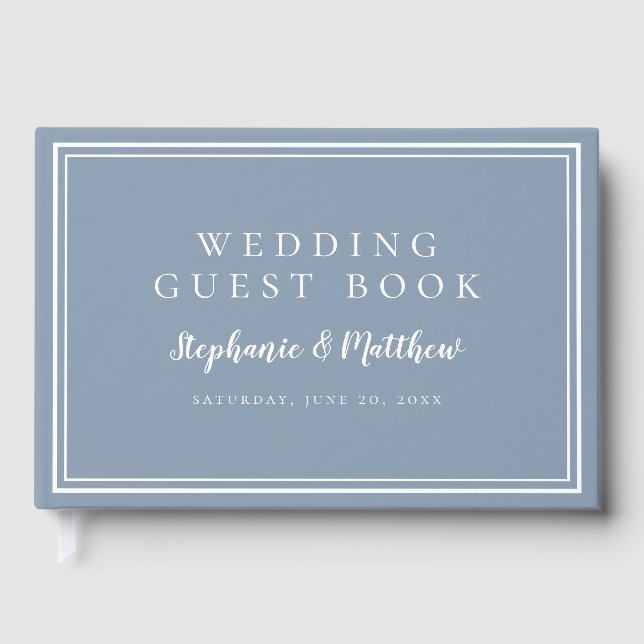 Dusty Blue Chic Einfache Minimalistische Hochzeit Gästebuch (Vorderseite)