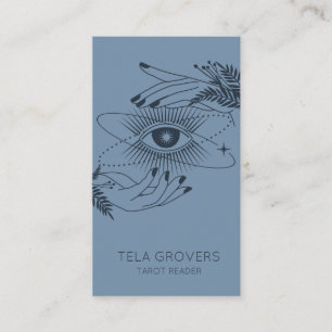 Dusty Blue Chic Modern Mystic Tarot Reader Visitenkarte