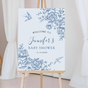 Dusty Blue Chinoiserie Baby shower Affiche de bien