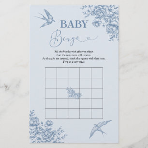 Dusty Blue Chinoiserie Baby Shower Baby Bingo