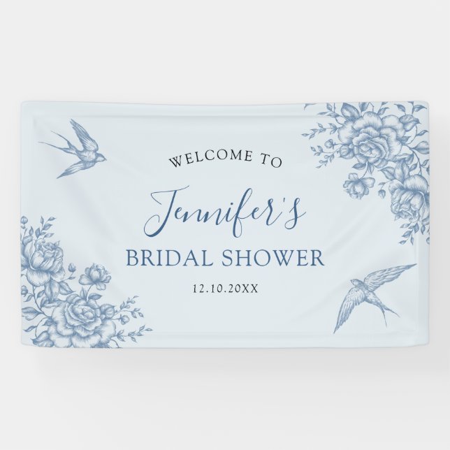 Dusty Blue Chinoiserie Baby shower grande bannière (Horizontal)