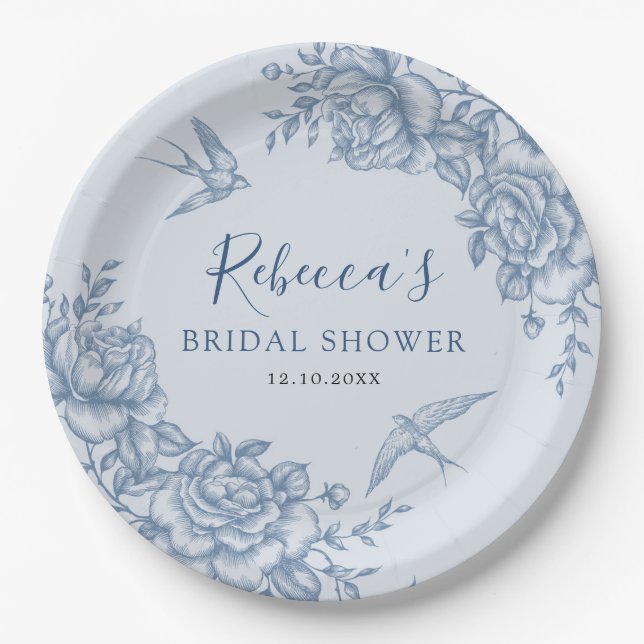 Dusty Blue Chinoiserie Baby Shower Paper Plate Pappteller (Vorderseite)