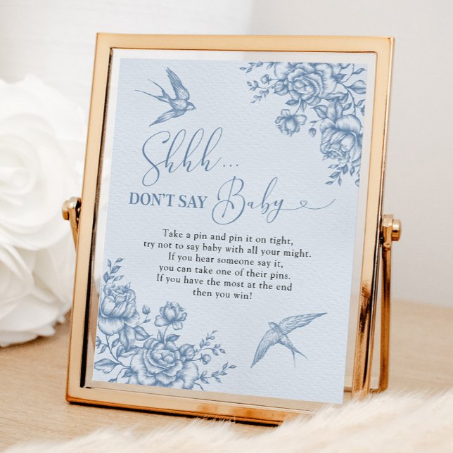Dusty Blue Chinoiserie Baby Shower Say Baby nicht Poster (Von Creator hochgeladen)