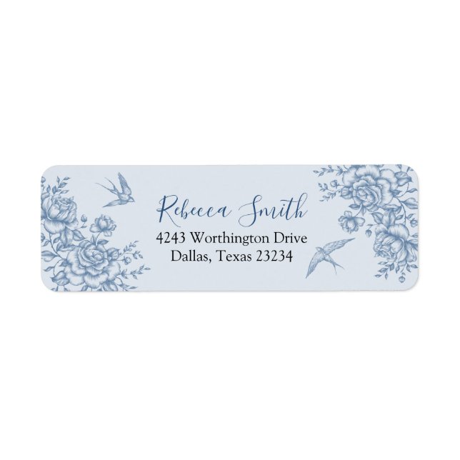 Dusty Blue Chinoiserie Babydusche-Adressetikett (Vorne)