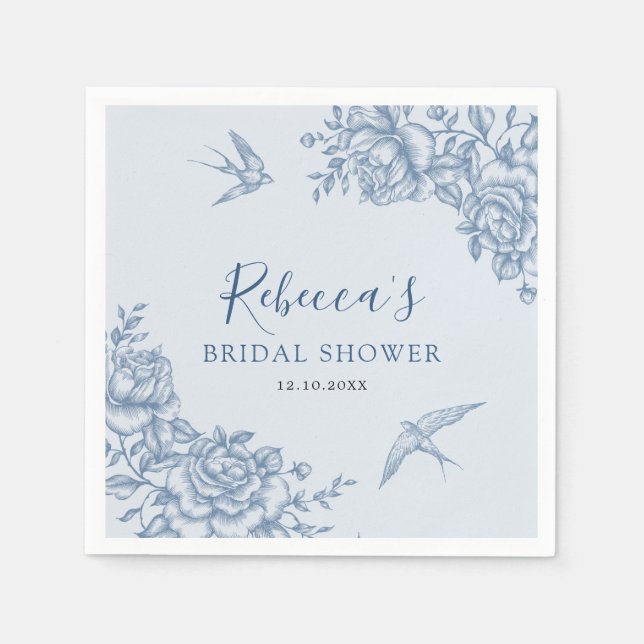 Dusty Blue Chinoiserie Babydusche Papier Napkin Serviette (Vorderseite)