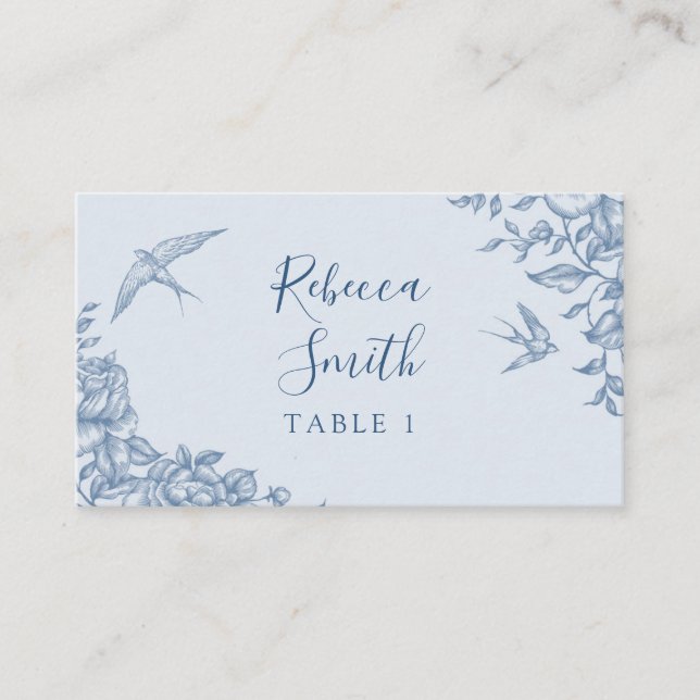 Dusty Blue Chinoiserie Babydusche Platzkarte (Vorderseite)