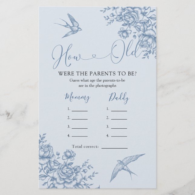 Dusty Blue Chinoiserie Babydusche Wie alte Eltern (Vorderseite)