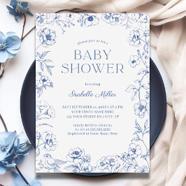 Dusty Blue Chinoiserie Boy Baby Dusche Einladung