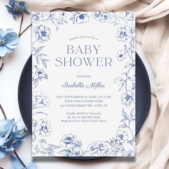 Dusty Blue Chinoiserie Boy Baby Dusche Einladung (Dusty Blue  Baby Boy Shower)