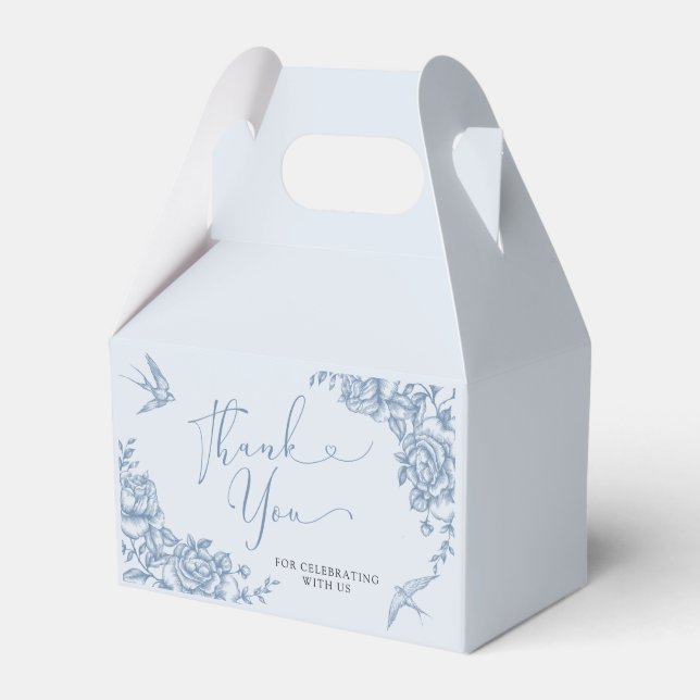 Dusty Blue Chinoiserie Brautparty Gefälligkeitsbox Geschenkschachtel (Vorderseite)