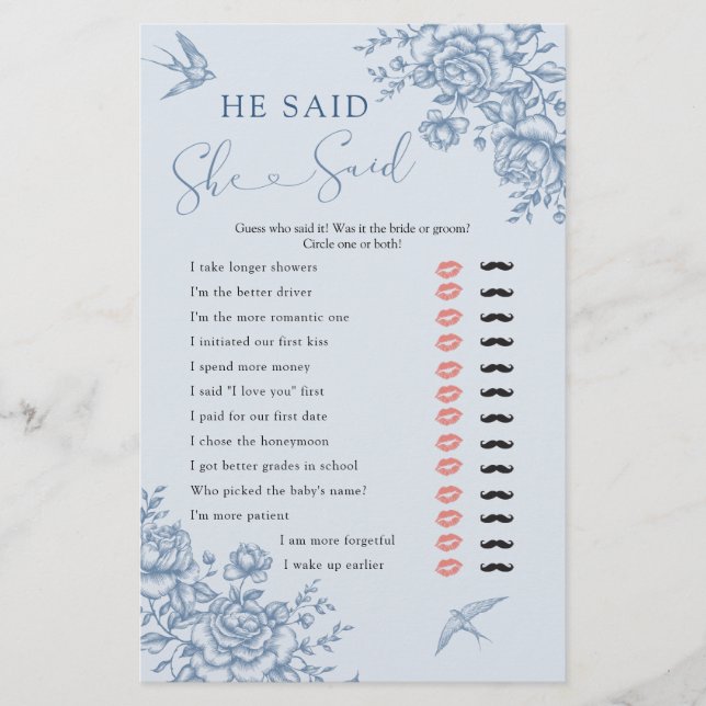 Dusty Blue Chinoiserie Bridal sagte sie (Vorderseite)