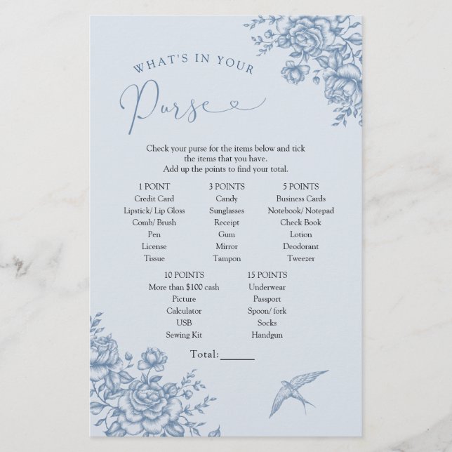 Dusty Blue Chinoiserie Bridal Was ist in Ihrer Tas (Vorderseite)
