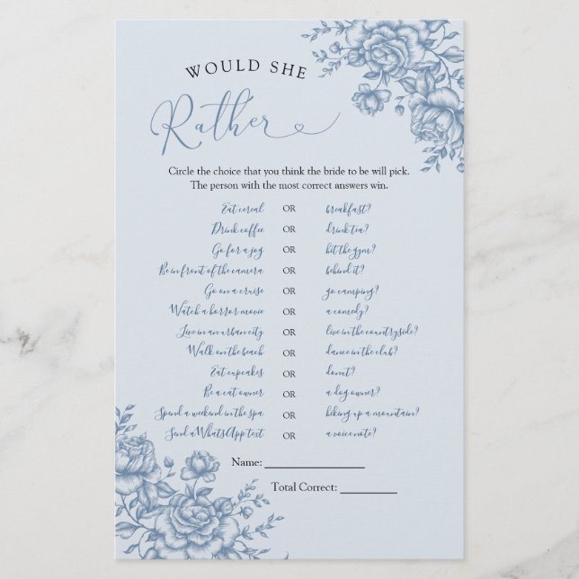 Dusty Blue Chinoiserie Bridal würde sie lieber (Vorderseite)