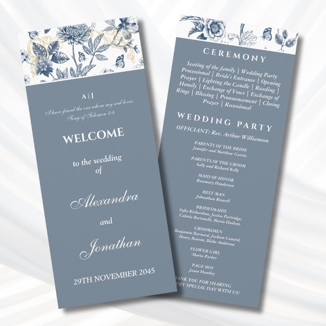 Dusty Blue Chinoiserie Christian Wedding Program Programm (Von Creator hochgeladen)