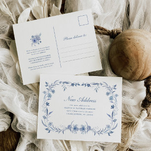 Dusty Blue Chinoiserie Floral Moving Faire-part