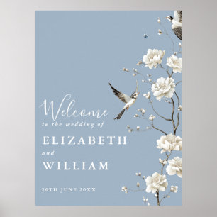 Dusty Blue Chinoiserie Floral Wedding Welcome Sign Poster