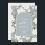 Dusty Blue Chinoiserie Floral Women 40. Geburtstag Einladung<br><div class="desc">Dieses chinoiserie-inspirierte Design besticht durch elegante botanische Blumen,  Vögel und Grünpflanzen in schimmerndem Blau und Elfenbeinweiß. Personalisieren Sie die Einladung mit Ihren Daten und wenn Sie gewollt,  um den Stil und die Platzierung des Textes weiter zu ordnen,  klicken Sie bitte auf den Button "Weitere Anpassung".</div>