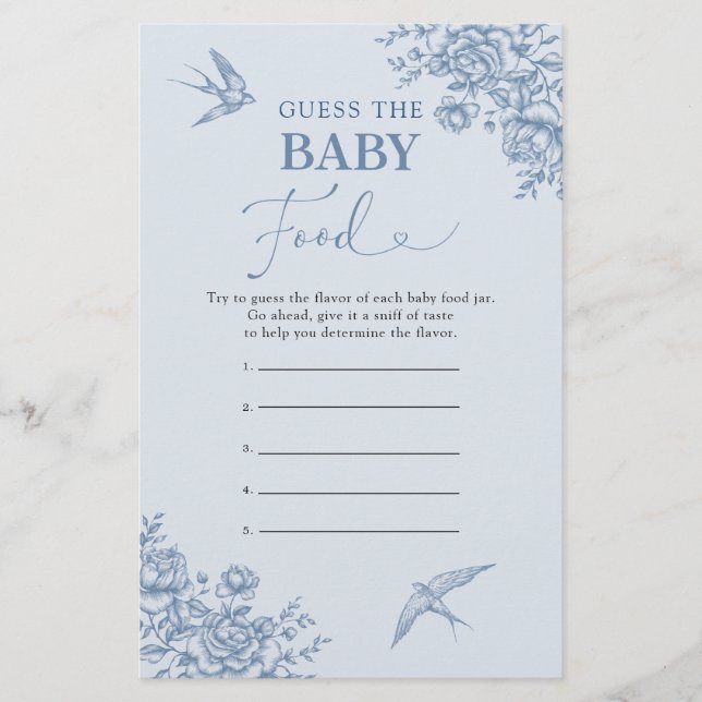 Dusty Blue Chinoiserie Guess Baby Food Game (Vorderseite)