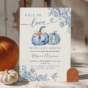 Dusty Blue Chinoiserie Pumpkin Fall In Liebe Dusch Einladung